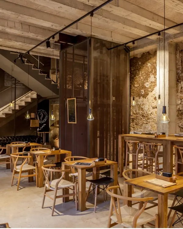 Arabay Coffee three-story flagship store interior near Plaza Mayor in Palma de Mallorca, roastery and café